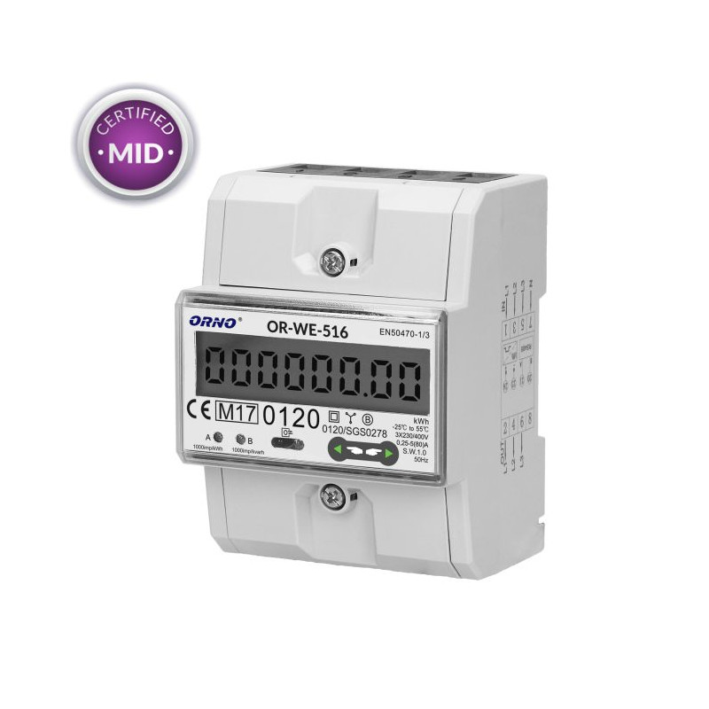 Elektroměr OR-WE-516  3F 80 A port RS-485 MID3mod.DIN TH-35mm