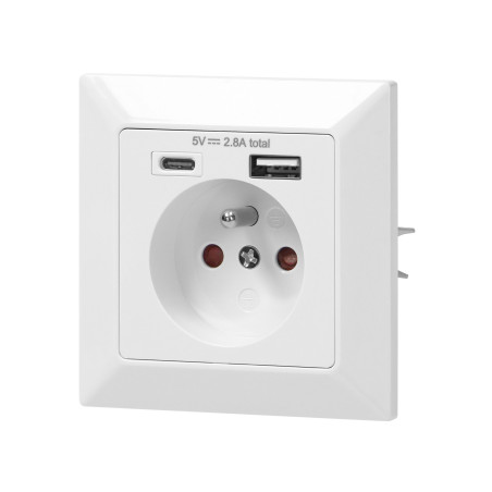 Zásuvka 2P+ Z s USB, bílá