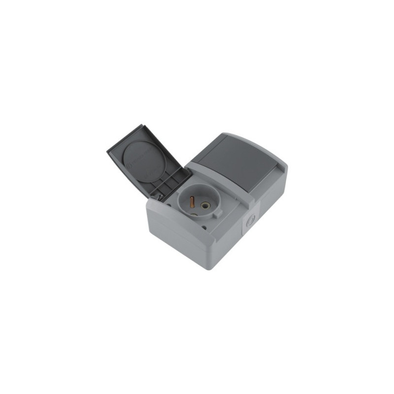 Dvojnásobná zásuvka IP44 16A/250V šedá horizontální
